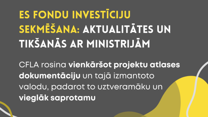 Grafisk attēls - pelēks fons ar delteniem un baltiem elementiem; informācija par ES fondu aktualitātēm