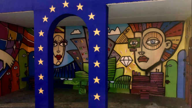 grafiti gleznojums Daugavpilī par ES fondu ieguldījumiem Latvijā