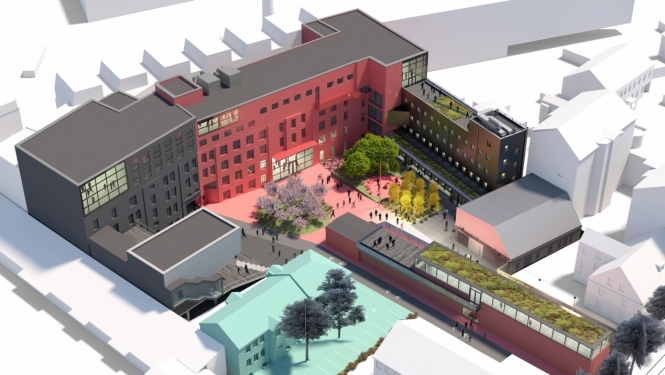 Starpdisciplinārā izglītības, kultūras un radošo industriju atbalsta centra "TabFab" (Miera ielā 58a, Rīgā) projekta vizualizācija