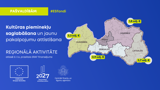 Informācija par projektu atlases rezultātiem. Attēlā - Latvijas karte