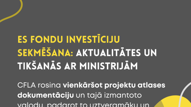Grafisk attēls - pelēks fons ar delteniem un baltiem elementiem; informācija par ES fondu aktualitātēm