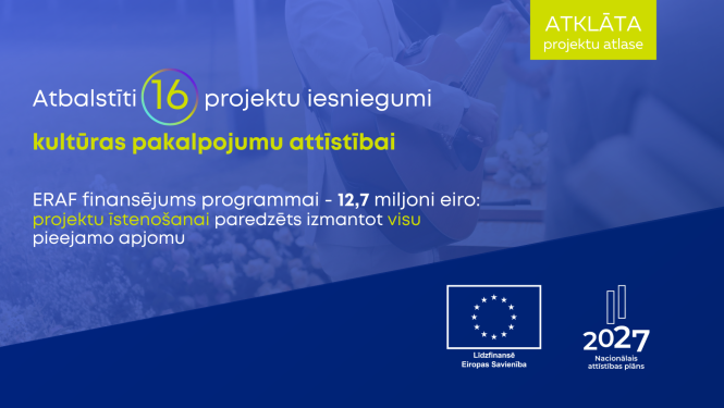 Zilā tonī veidots informatīvs vizuālis par programmas rezultātiem. Apakšā — ES fondu un Nacionālā attīstības plāna logotipi.