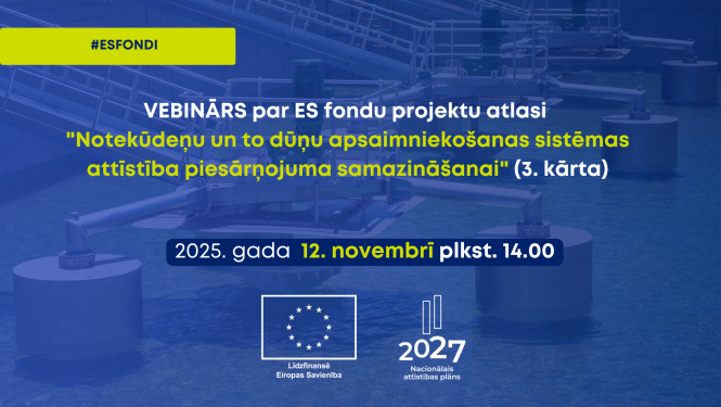 Baneris ar semināru datumiem un atlases informāciju, gaišs fons, uzņēmuma logotips augšējā stūrī.