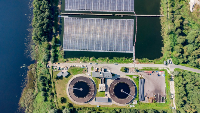 saules paneļi ūdens attīrīšanas baseinos