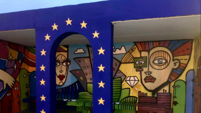 grafiti gleznojums Daugavpilī par ES fondu ieguldījumiem Latvijā