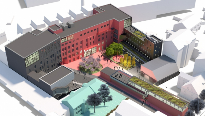 Starpdisciplinārā izglītības, kultūras un radošo industriju atbalsta centra "TabFab" (Miera ielā 58a, Rīgā) projekta vizualizācija